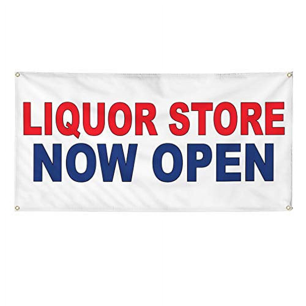 Banner Sizes Liquor Store Now Open Red Blue Business Outdoor