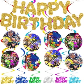 Banner Splatoon Party Supplies Decoration Hanging Ceiling Swirls Streamer Birthday Wall Decor