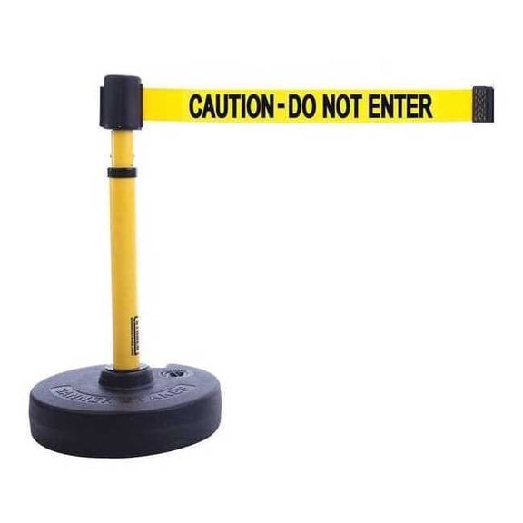Barrier Post with Belt, Yellow, 15 ft Length, 22 in to 42 in Adjustable Post Height