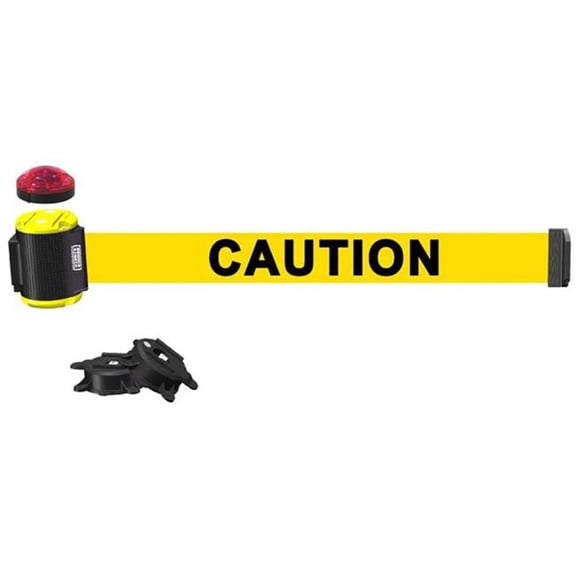 Banner Stakes MH1501L 15 ft. Magnetic Wall Mount with Light Kit & Caution Banner - Yellow