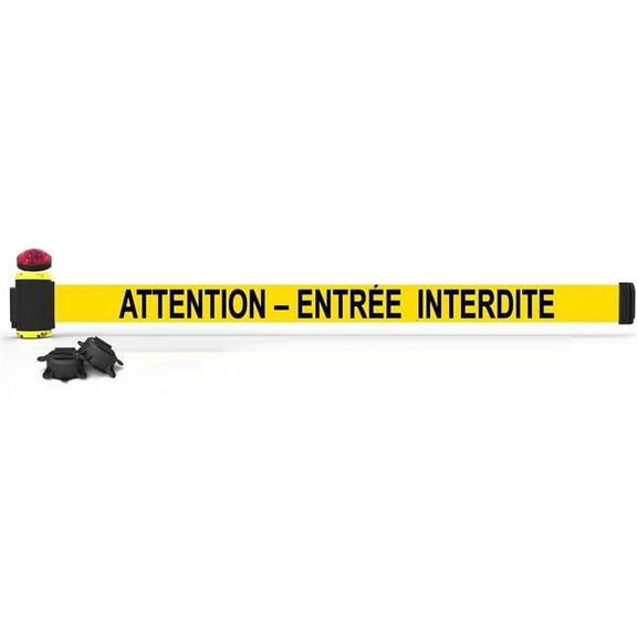 Banner Stakes MH7016L 7 ft. Magnetic Wall Mount with Light Kit & Attention Entree Interdite Banner - Yellow