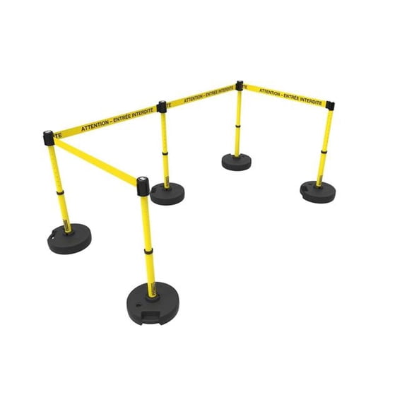 Banner Stakes PL4546 Plus Barrier Set X5 - Yellow - Attention Entree Interdite