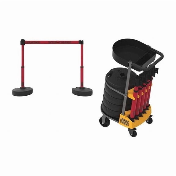 Belt Barrier System, 15 ft Length, 22 in to 42 in Post Height, Do Not Enter - Arc Flash Boundary