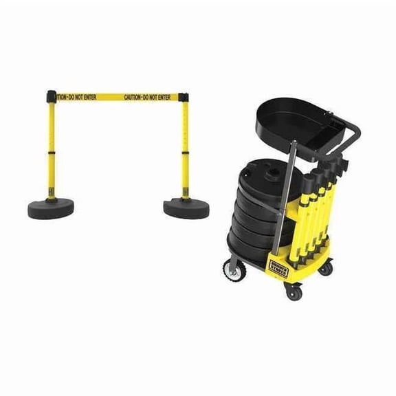 Belt Barrier System, 15 ft Length, 22 in to 42 in Post Height, Caution Do Not Enter