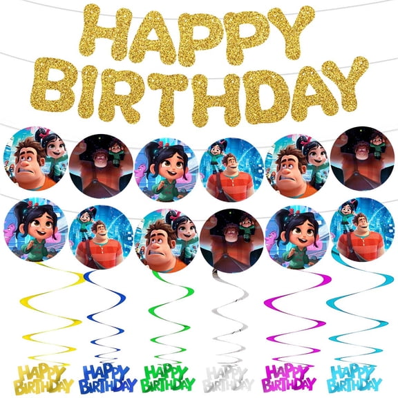 Banner Wreck Pre-Strung It Ralph Party Decorations Decor Supplies Garland Hanging Swirl Sign Whirls Birthday