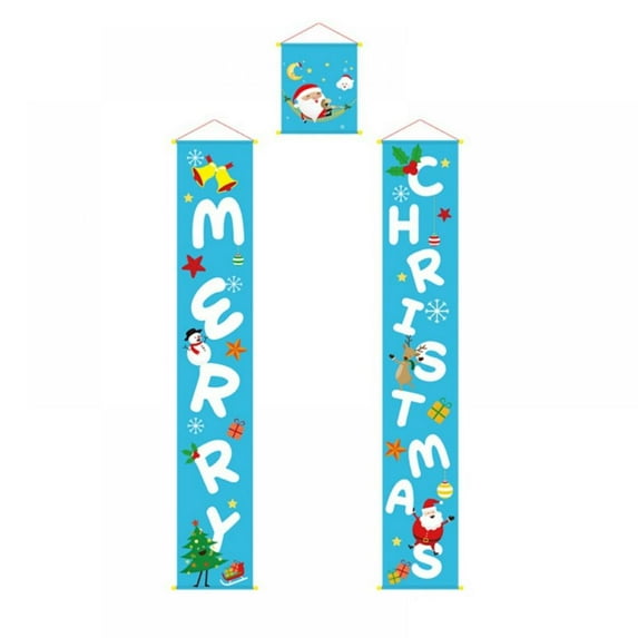 Banner Xmas Porch Banner,Merry Christmas Porch Sign,Couplet Hanging Indoor Outdoor Door Porch Christmas Holiday Party Decorations,Blue