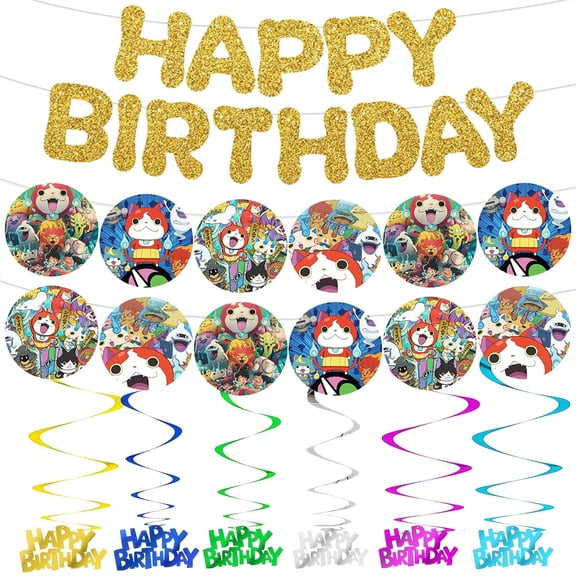 Banner Yokai Pre-Strung Watch Party Decorations Decor Supplies Garland Hanging Swirl Sign Whirls Birthday