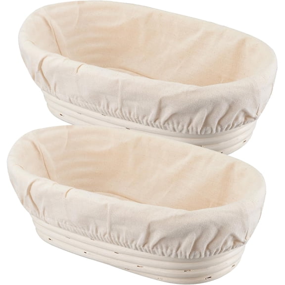 Banneton Bread Proofing Basket 2-Pack 10 Inch Oval - Natural Rattan with Linen Liners