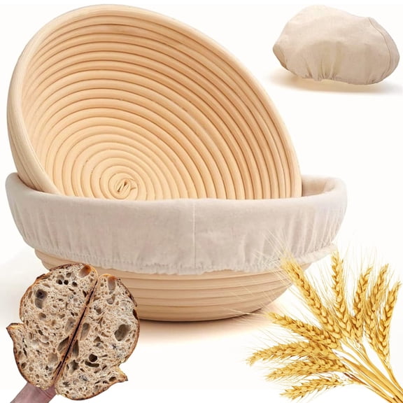 Banneton Bread Proofing Basket 2 Pack 9 Inch Round With Liner For Professional & Home Sourdough Baking Artisan (set Of 2 9" Round)