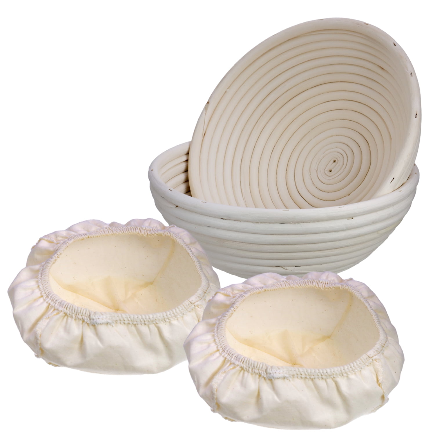 Banneton Bread Proofing Basket 2 Pcs 8.5-inch Round Rattan Bread Bowls with Linen Liners for Artisan Sourdough Bread Making for Home Bakers and Professionals