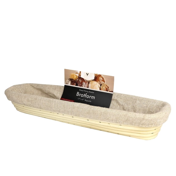 Banneton Bread Proofing Basket - Handwoven Rattan For Artisan Sourdough Includes Linen Liner Ideal Bowl Home Bakers 17" X 4" 2.5" Rectangular Brotform