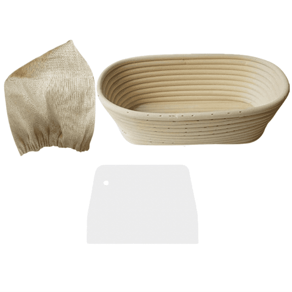 Banneton Bread Proofing Basket Set, 10" Oval Rattan Sourdough Basket with Dough Scraper, Bread Basket Liner for Bread Bakers