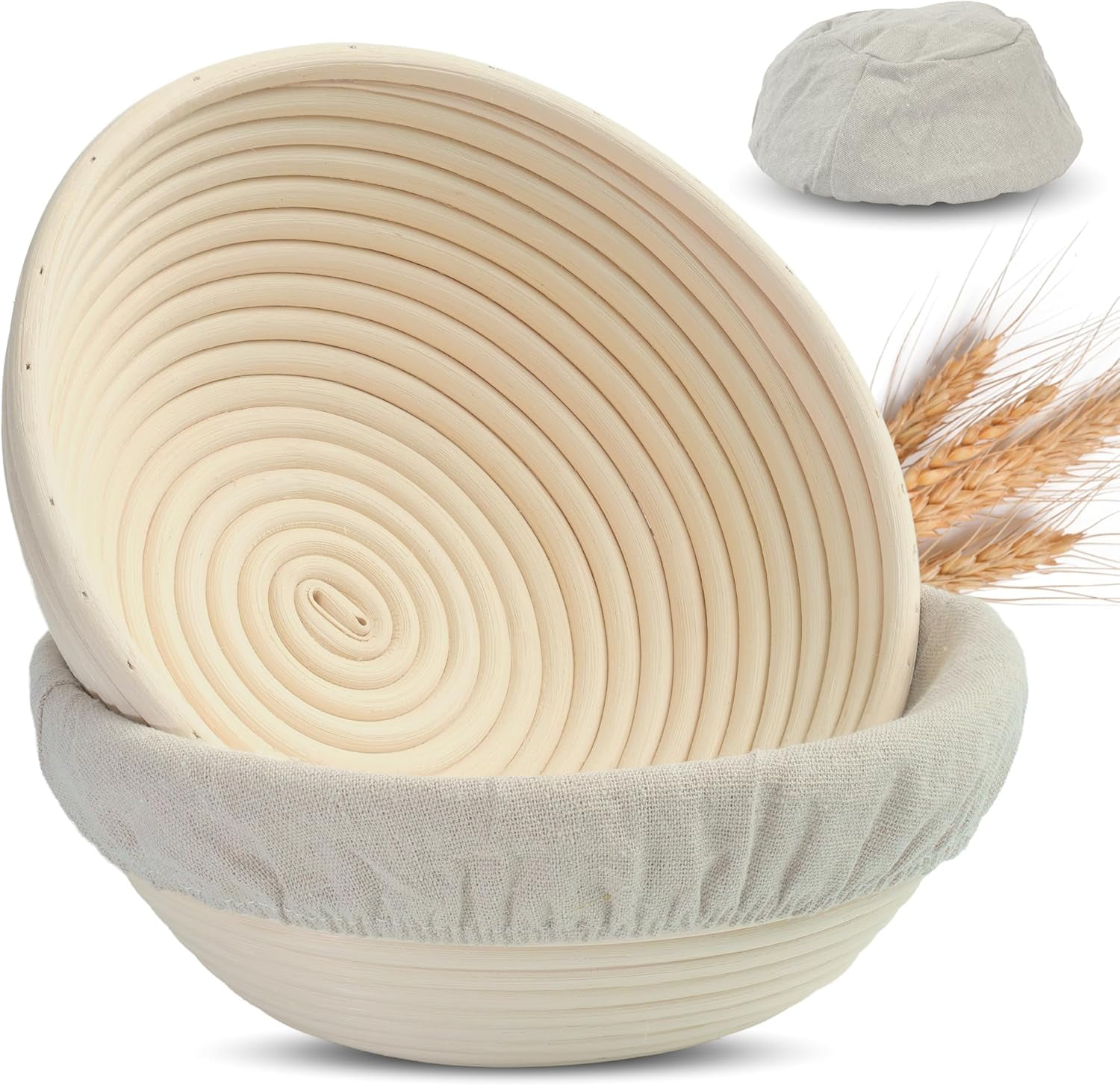 Sourdough Proofing Baskets Set - 2 Round 9" Banneton Baskets With Liners, Rattan Bread Rising Bowls - View #9