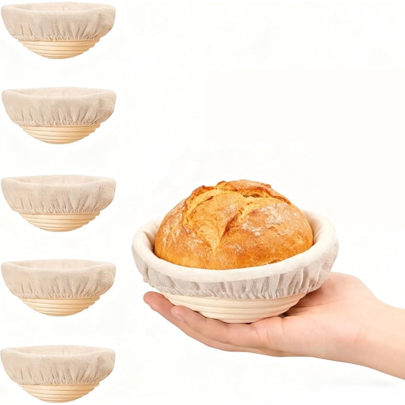 Banneton Bread Proofing Basket Set of 5, 5 Inch Mini Sourdough Bread Baking Supplies, Small Banneton Basket Proofing Baskets for Sourdough Bread Baking