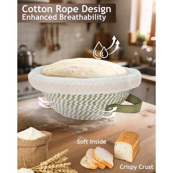 Banneton Bread Proofing Basket Set,Cotton Rope Sourdough Banneton Basket Oval Round, 10 inch Sourdough Bread Baking Supplies with 4 Liners, Handmade Proofing Bowls for Artisan Bakers Starter