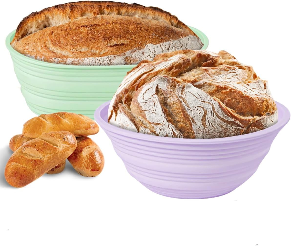 Bread Proofing Basket Set Of 2, 10'' Oval & 9'' Round Silicone