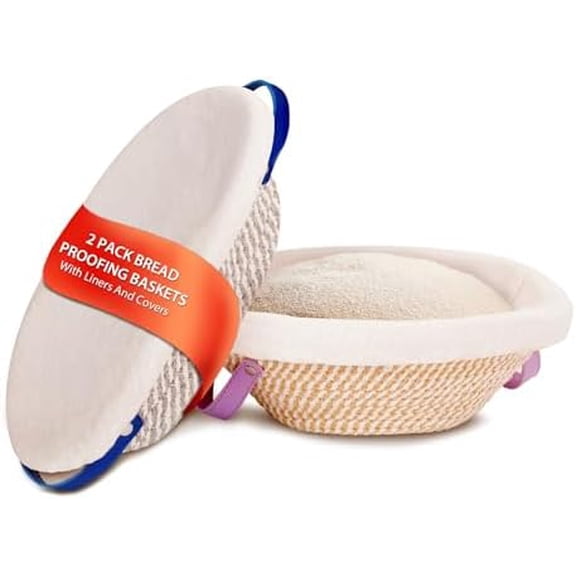 Banneton Bread Proofing Baskets 2 Pack: Round & Oval, Handwoven, with Liners, Artisan Baking Supplies Home Decor