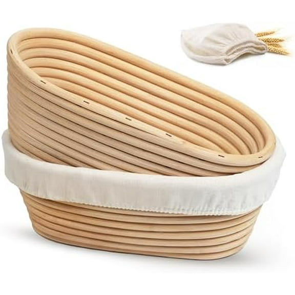 Banneton Bread Proofing Baskets, Artisan Sourdough Bread Making Baskets, 9.8 Inch Handwoven Rattan Baskets and Cloth Liners, Set of 2, Oval