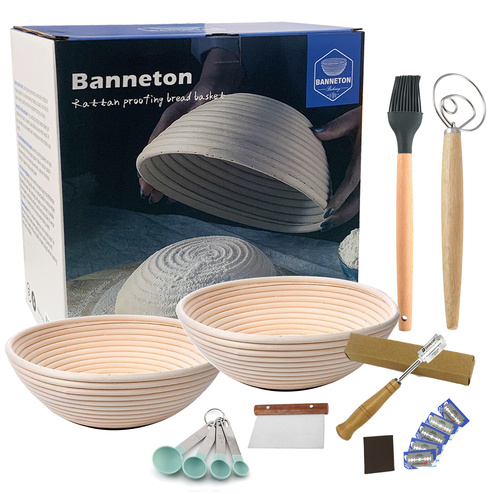 Bread Proofing Baskets Set of 2, 9 Inch Round Cane Sourdough