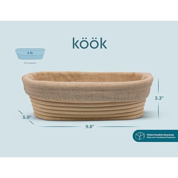 Banneton Bread Proofing Set, Artisan Sourdough Bread Making Kit, 9.8 Inch Rattan Baskets and Liners, Metal & Plastic, Scrapers, Scoring Lame & Case, 4 Extra Blades, Set of 2, Oval