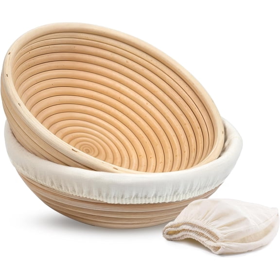 Banneton Bread Proofing Set, Artisan Sourdough Bread Making Kit with Round & Oval Rattan Baskets, Liners, Dough Scrapers, Scoring Lame + Blades, Brush & Dough Cover (Set of 2)