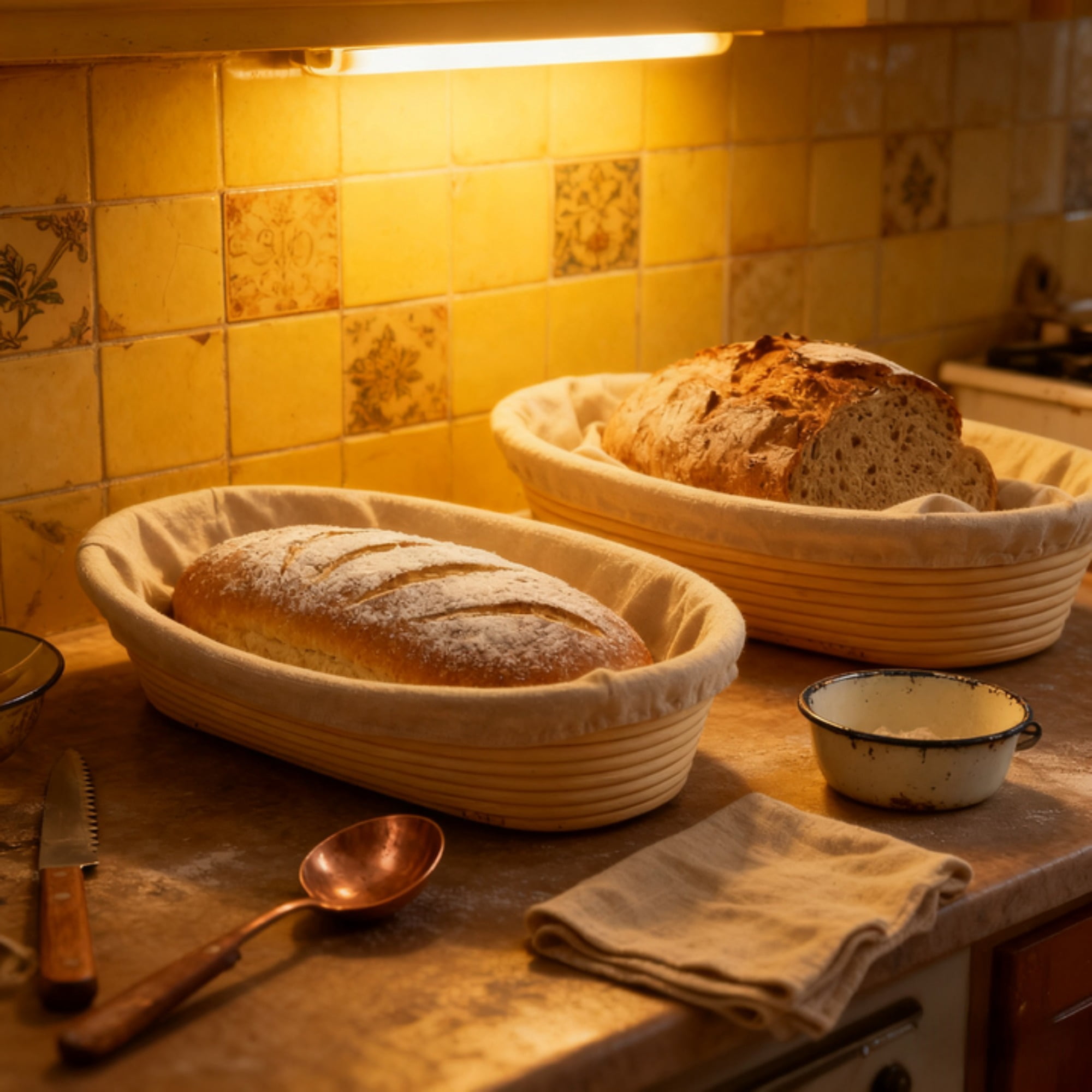 Banneton Rising Basket Set of 2 - Oval Dough Proofing Bowls, Anti-Slip ...