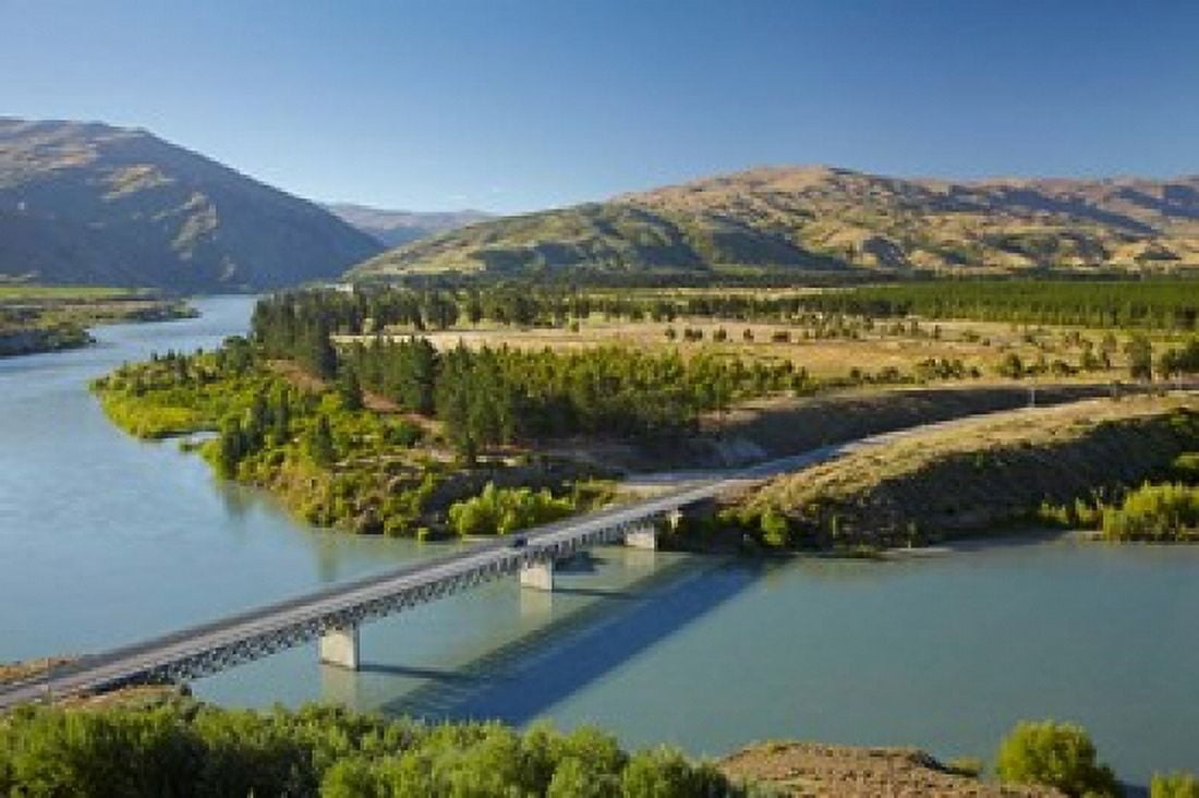 Bannockburn Bridge and Kawarau Arm Lake Dunstan South Island New Zealand Canvas Art - David Wall DanitaDelimont (29 x 19)