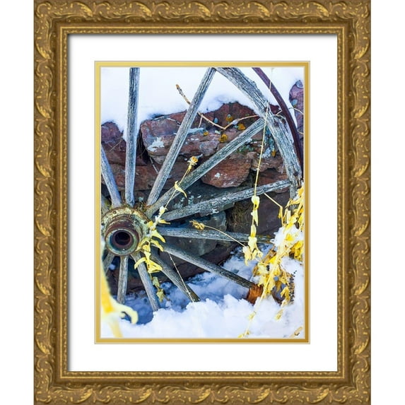 Bannon, Heidi 12x14 Gold Ornate Wood Framed with Double Matting Museum Art Print Titled - Montana Wagon Wheel I