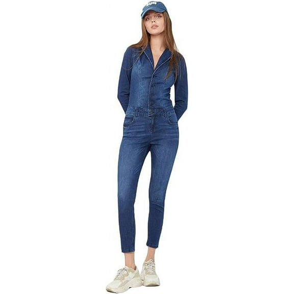Banny Jeans ® Blue Denim Overalls for women Slim Fit Full Sleeve V-Neck Button down Denim Womens jumpsuits