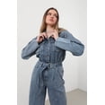 thumbnail image 1 of Banny Jeans ® Blue Denim jumpsuits for women Loose Fit Short Sleeve Belted Collared Neck Button down womens jumpsuits, 1 of 5