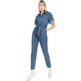 thumbnail image 1 of Banny Jeans ® Women Denim jumpsuits Short Sleeve Belted Collared Neck Button down dress, 1 of 5