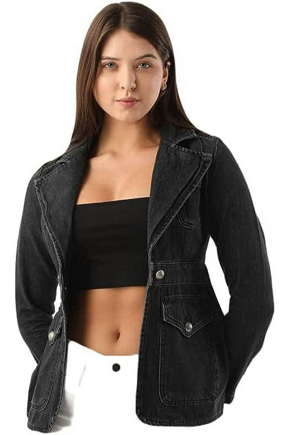 Women's Denim Jacket Long Sleeve Collared Neck Button Down Western tops for women Denim jacket for women Casual women clothing Blue or Black Denim Jacket for women