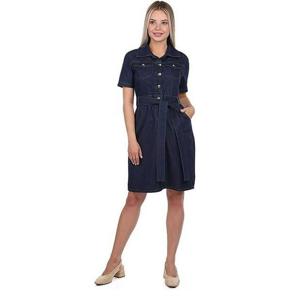 Banny Jeans ® Women's Denim Short Sleeve Collared Neck Button Down shirt dress