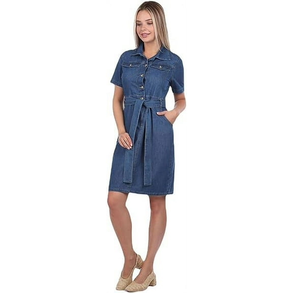 Banny Jeans ® Women's Denim Short Sleeve Collared Neck Button Down shirt dress