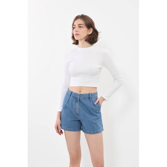 Banny Jeans Women's High Waisted Denim Shorts, Blue, Size 40