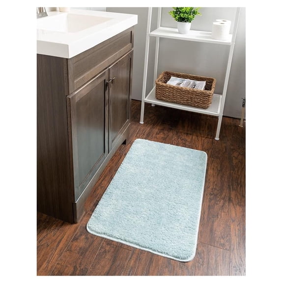 Bano Everyday Bath Mat Collection Rug – 1' 8 x 2' 7 Powder Blue Machine Washable Shag Bath Mat, Extra Soft and Absorbent, Non-Slip, Quick Dry, Perfect for Bathroom