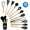 thumbnail image 1 of Banome 12 Pcs Kitchen Utensils Set, Non-Stick Silicone Cooking Utensils Set, Insulation Wooden Handle Kitchen Accessories for Cooking(Black), 1 of 5