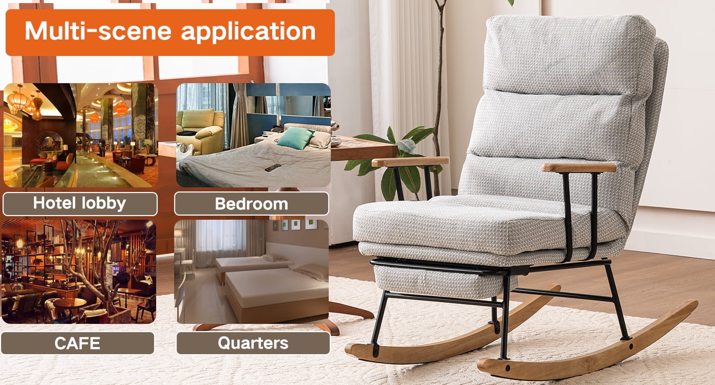 Banome Modern Teddy Gliding Rocking Chair with High Back - Retractable Footrest and Adjustable Back Angle - Perfect for Nursery, Living Room, and Bedroom