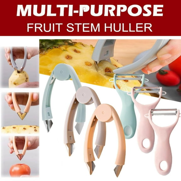 Banome Pineapple Eye Remover & Strawberry Stem Cutter Tool with Peeler, Stainless Steel Comfortable Grip Kitchen Tool for Quick Fruit Preparation (3PC)