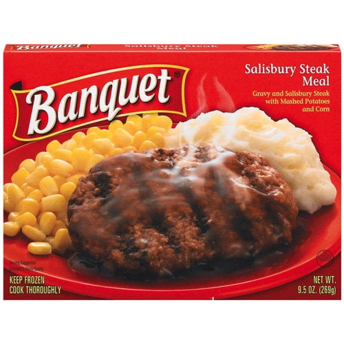 Banquet Salisbury Steak Meal with Gravy, Mashed Potatoes, and Corn, 9.5 oz, Frozen