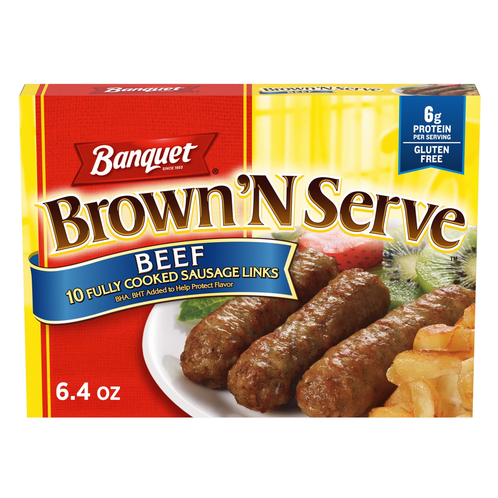 Banquet Brown'N Serve Beef Fully Cooked Sausage Links, 6g Protein per Serving, Frozen Breakfast, 6.4 oz.