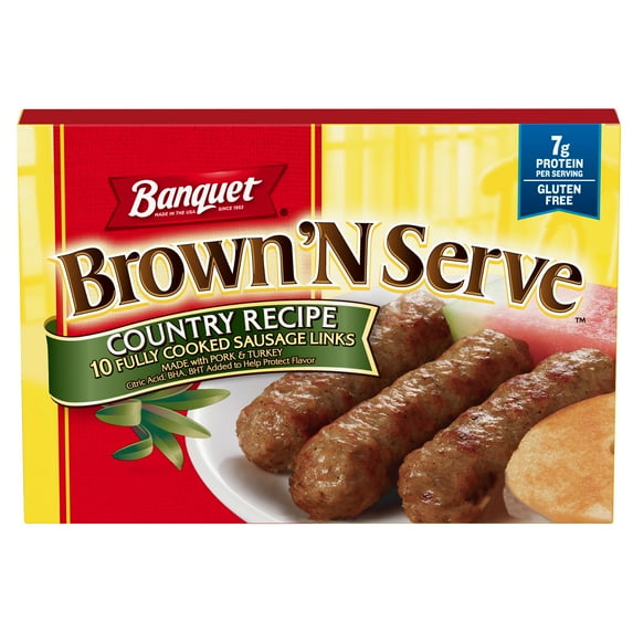 Banquet Brown ‘N Serve Country Recipe Fully Cooked Sausage Links, Frozen Meat, 10 Count, 6.4oz