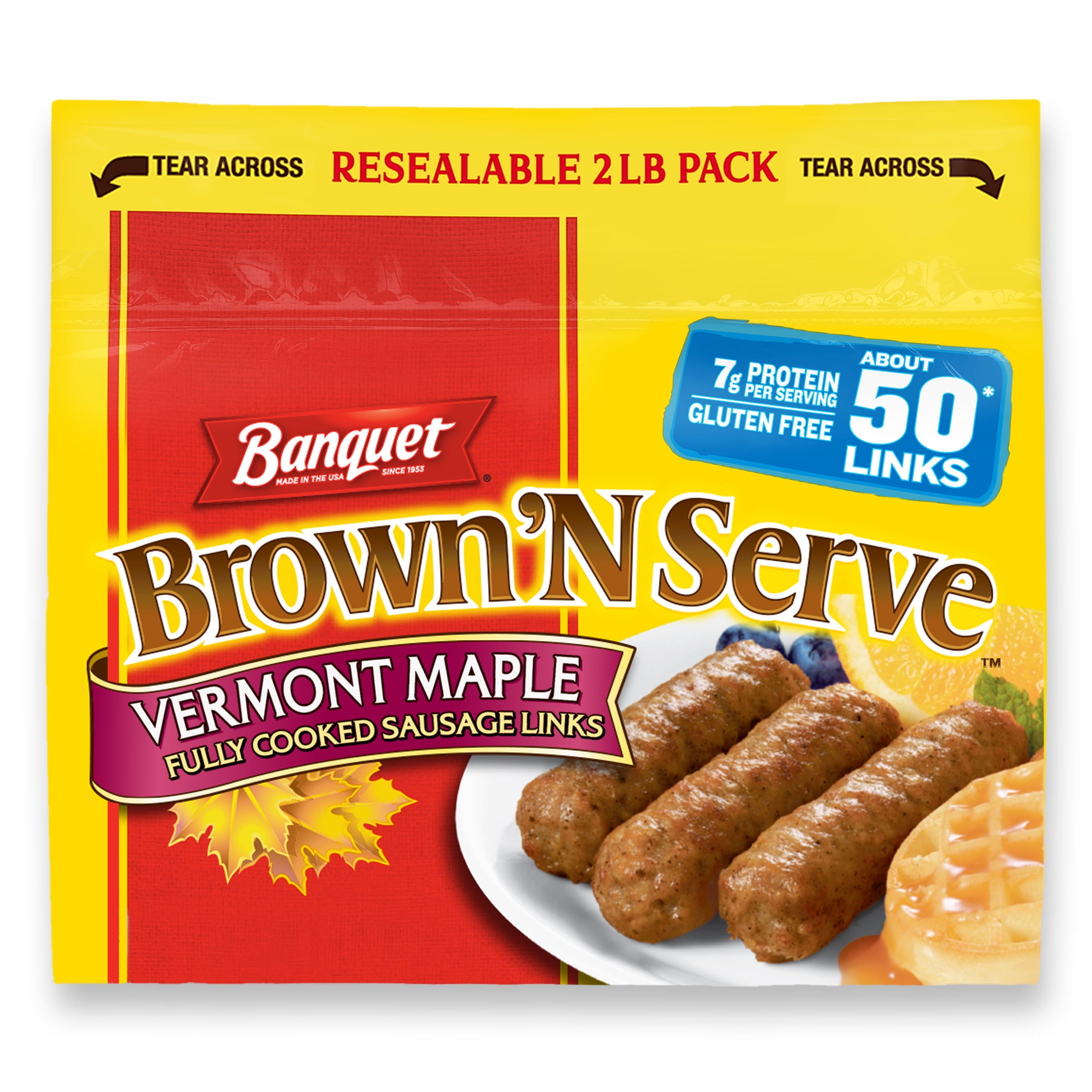 Banquet Brown 'N Serve Fully Cooked Vermont Maple Sage Links, 32 oz, 50 Ct (Frozen)