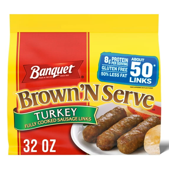 Banquet Brown 'N Serve Turkey Sausage Links, Frozen Breakfast, 32 oz.
