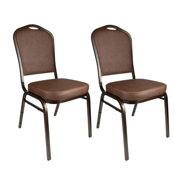 Banquet Chair - Crown| Brown Vinyl on Silver Vein Frame, 2 Chair Bundle by Chivari