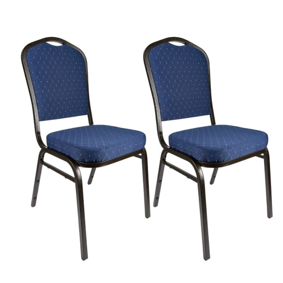 Banquet Chair - Crown | Navy Blue Fabric with Gold Dots on Gold Vein Frame, 2 Chair Bundle by Chivari