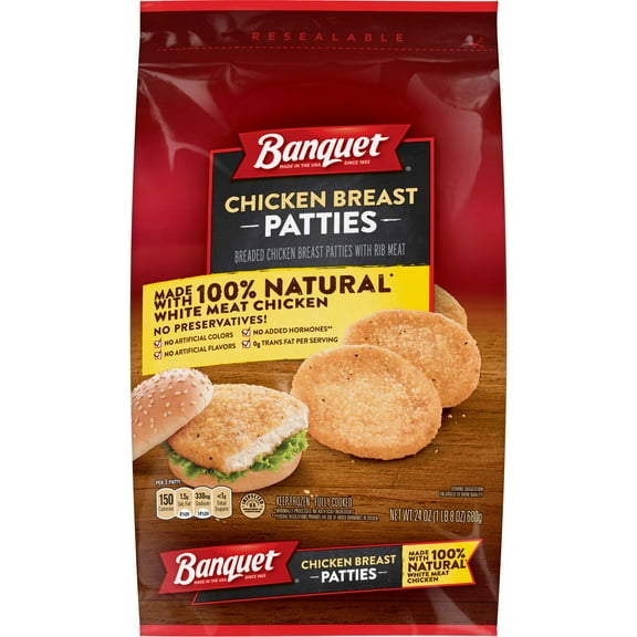 Banquet Chicken Breast Patty, 24 Ounce -- 8 per case.
