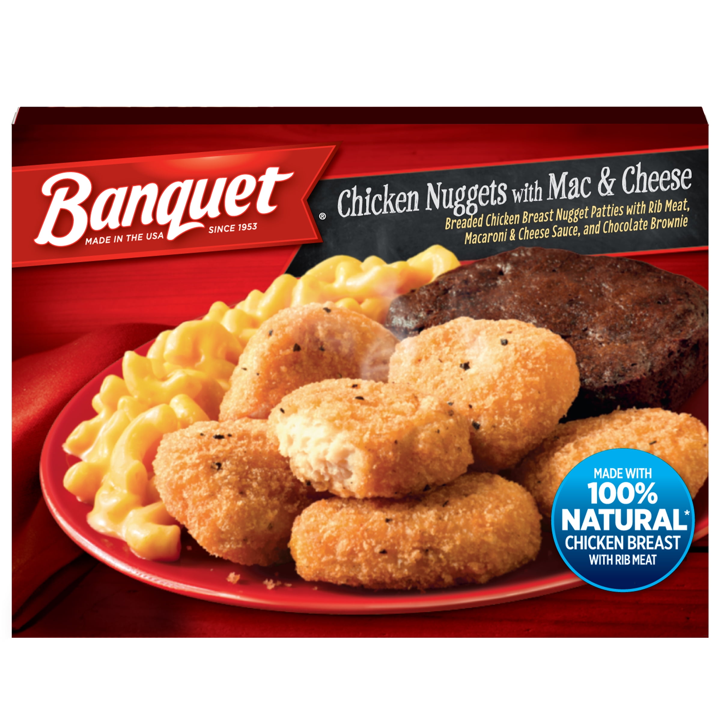 Banquet Chicken Nuggets with Mac and Cheese and Brownie Frozen Meal, 7. ...
