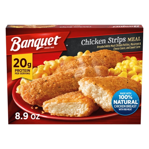 Banquet Chicken Strips with Mac and Cheese, 20g Protein, Frozen Meal, 8.9 oz.
