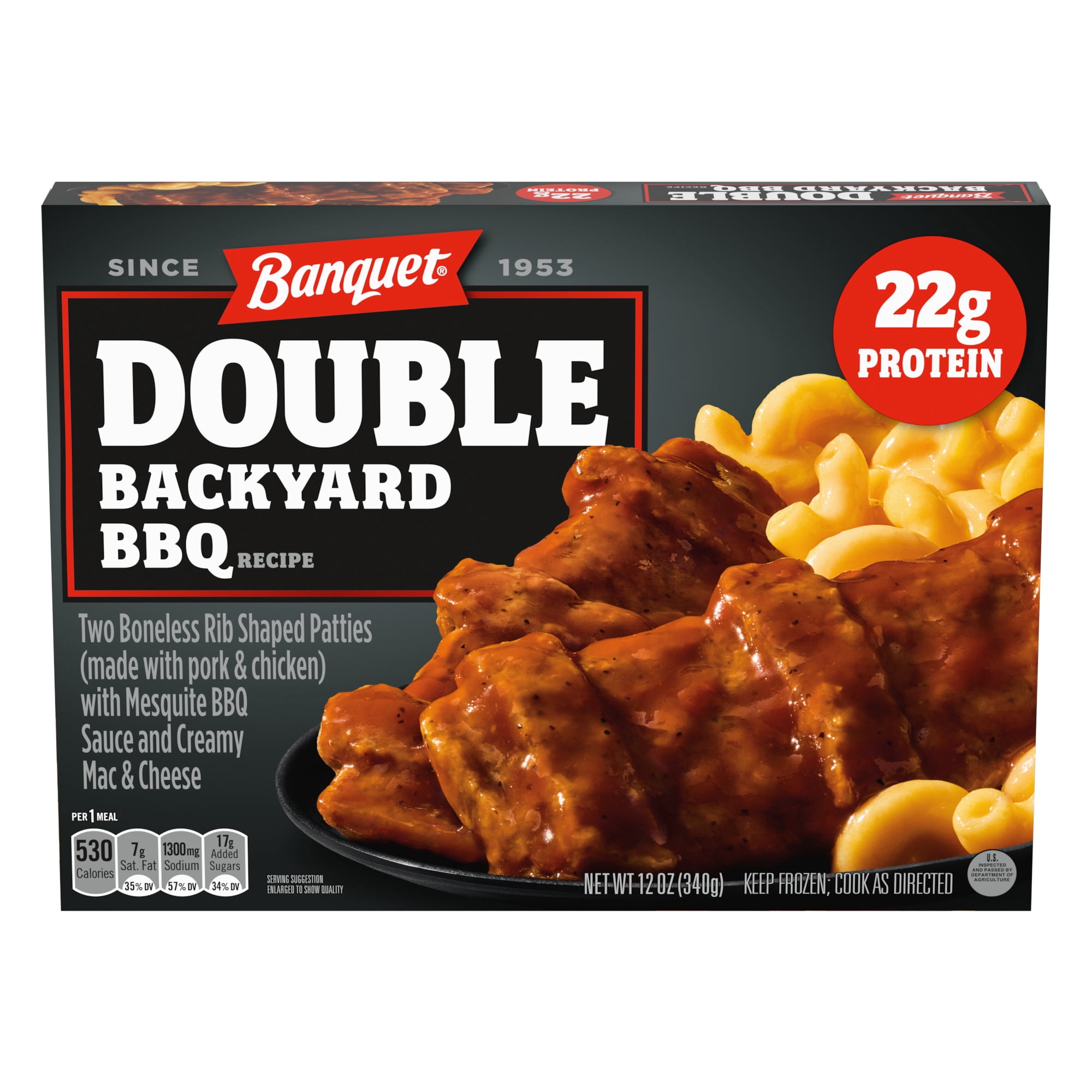 Banquet Double Backyard BBQ Recipe, 22g Protein, Frozen Meal, 12 oz.